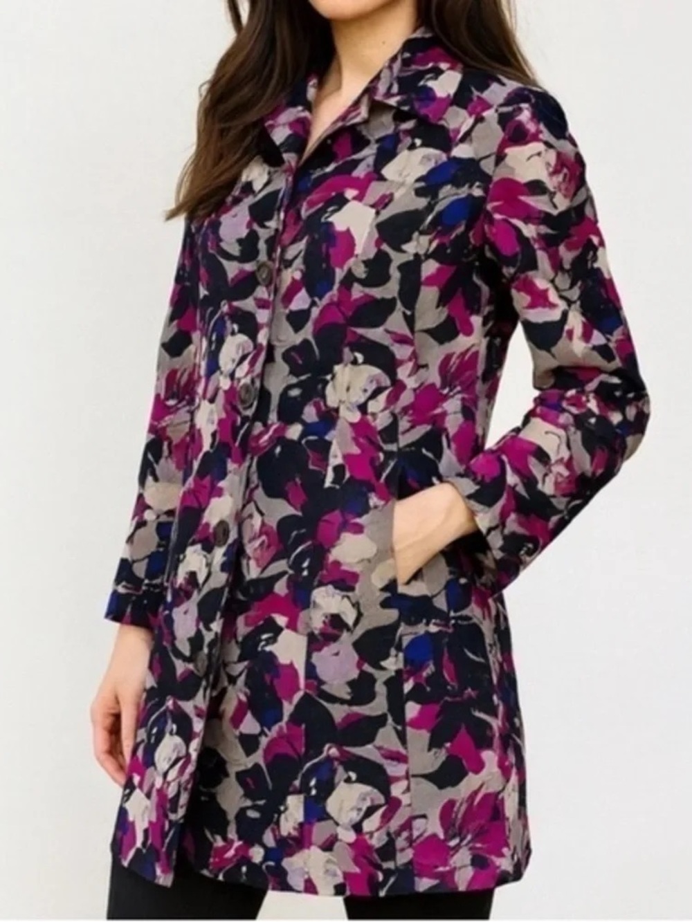 Thakoon Women's Floral Print trench coat in Purple and Black